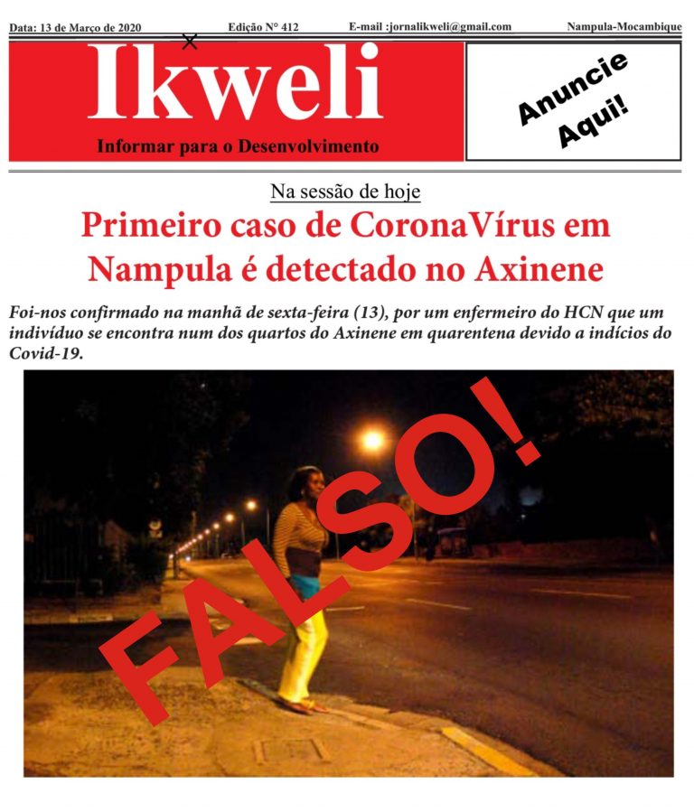 É falsa a capa atribuída ao Ikweli sobre o registo do coronavírus em Nampula
