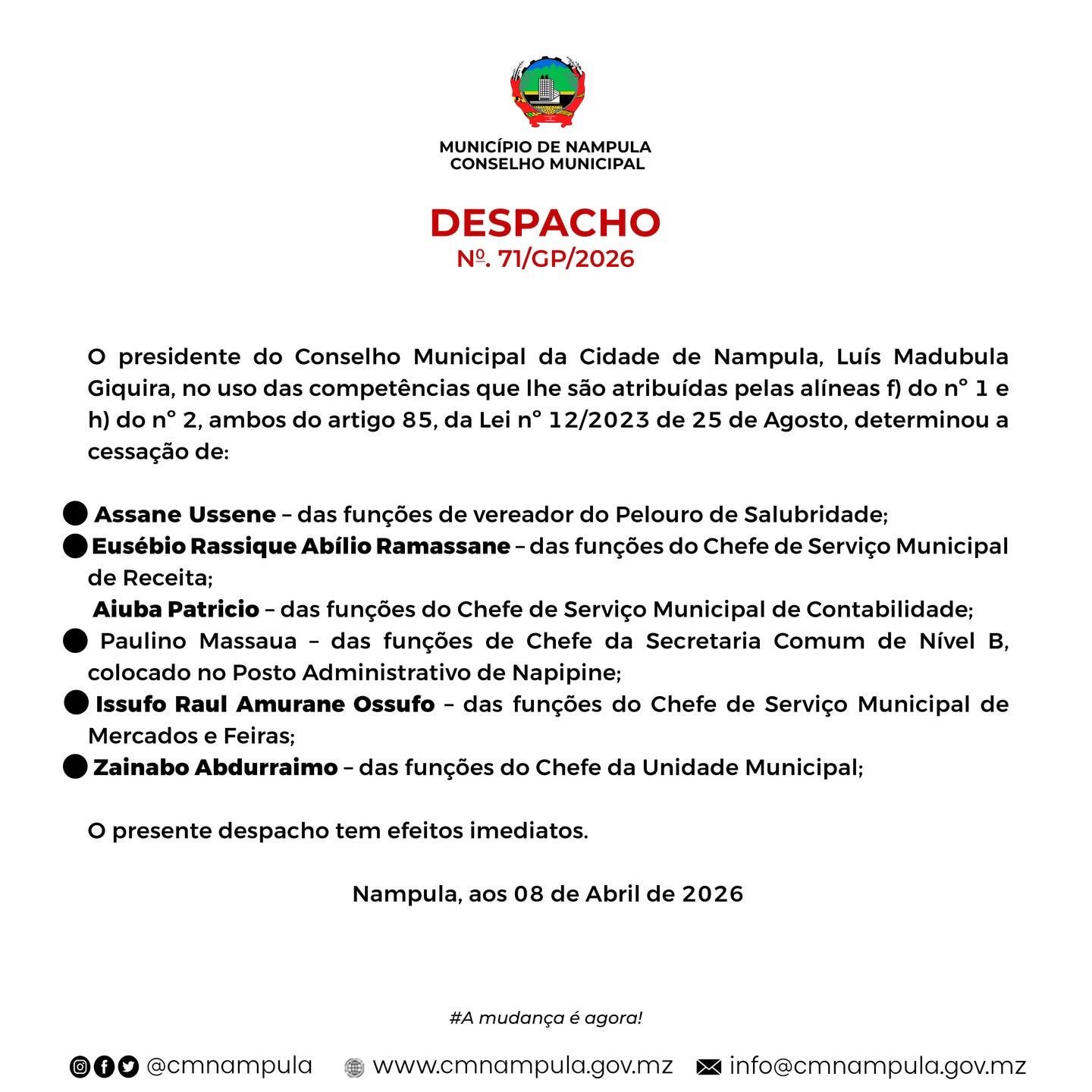 Giquira volta exonerar mais vereadores