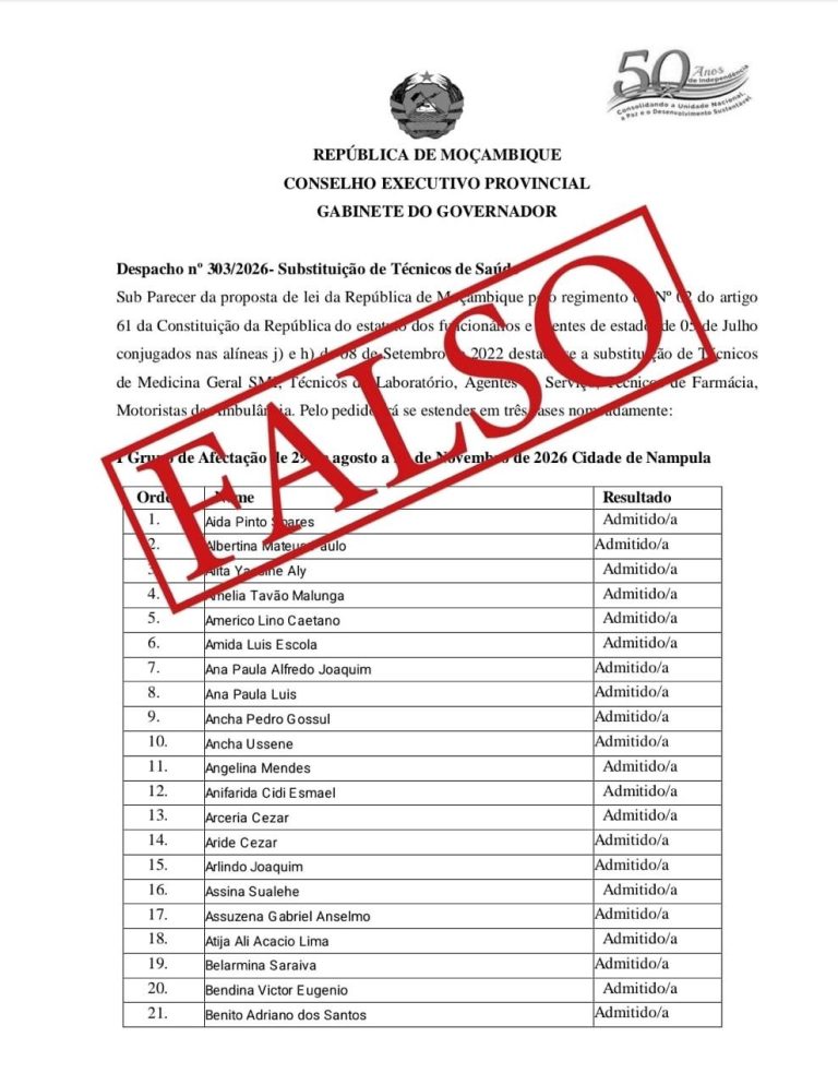 Malfeitores inventam lista de vagas que não existem em Nampula e governador desmascara-os