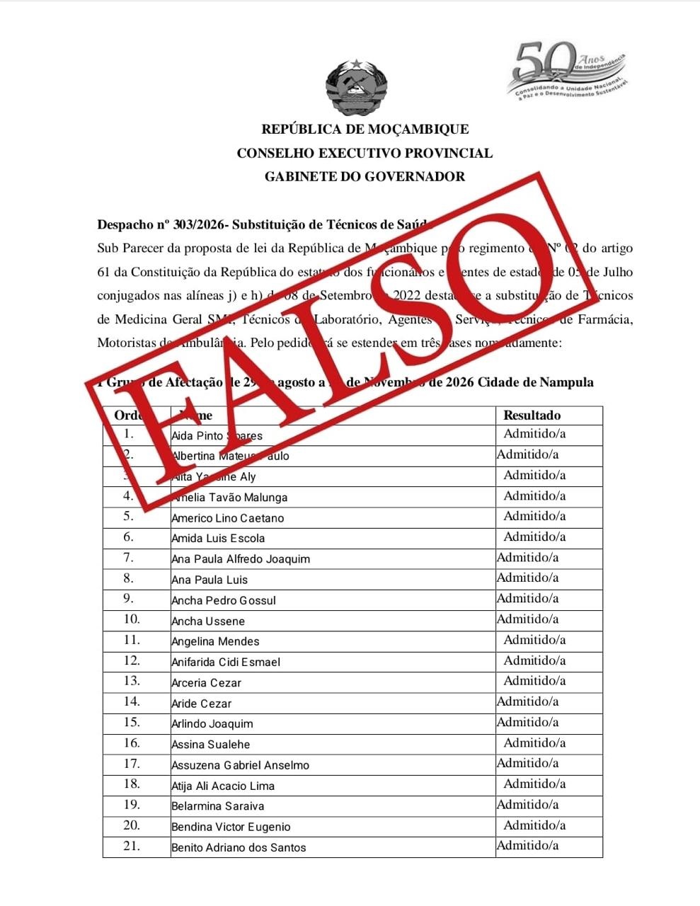 Malfeitores inventam lista de vagas que não existem em Nampula e governador desmascara-os Malfeitores inventam lista de vagas que não existem em Nampula e governador desmascara-os
